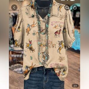 Cherrybetty Women’s Western Print Tan Shirt